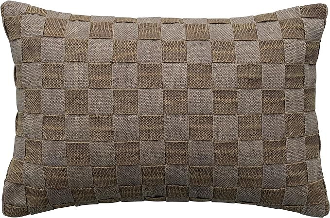 Bloomingville 24 Inches Woven Cotton Basket Weave Lumbar, Olive Color and Gray Pillow | Amazon (US)