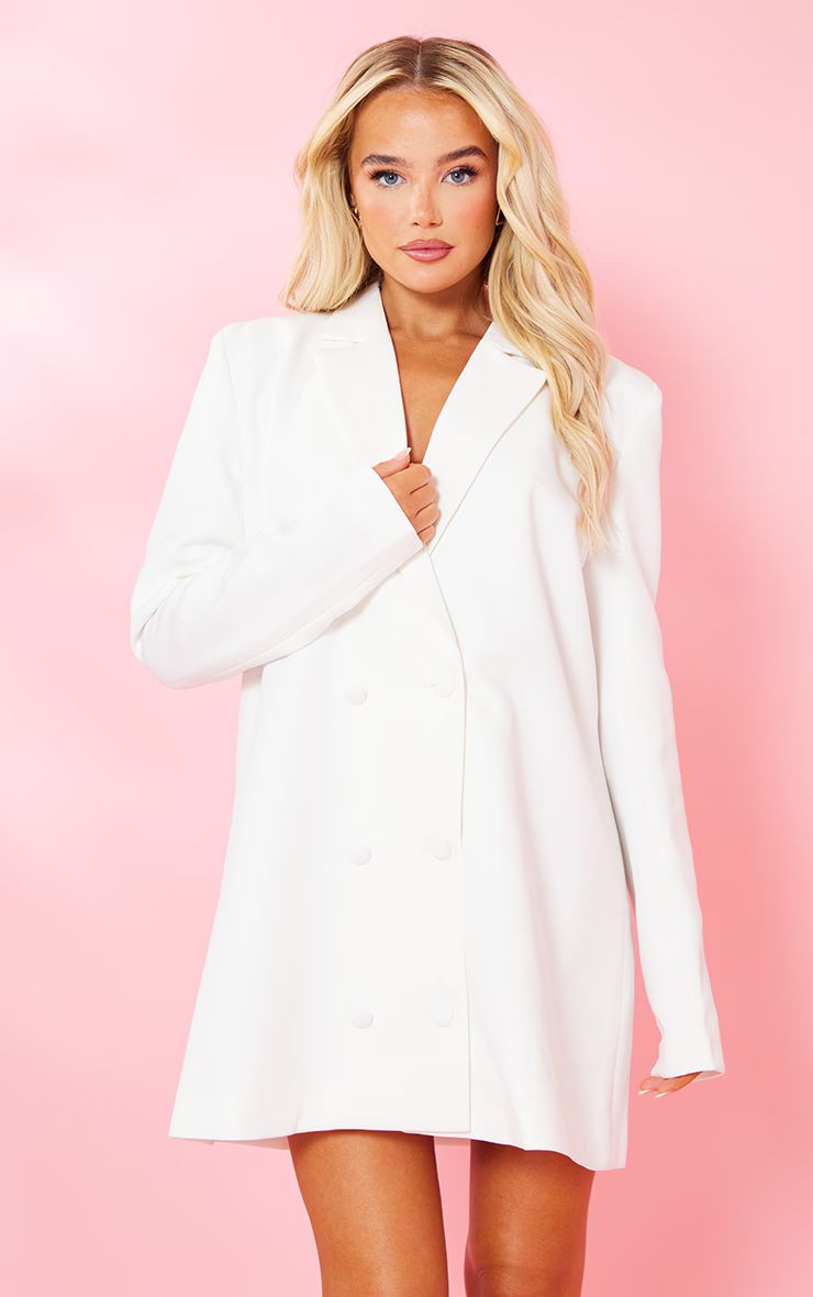 White Structured Woven Oversized Button Blazer Dress | PrettyLittleThing US