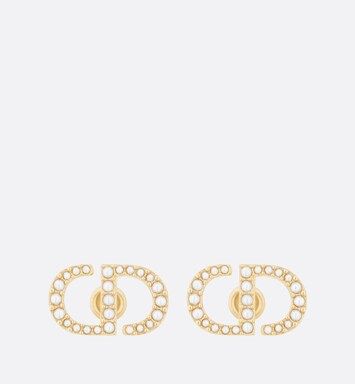 Petit CD Stud Earrings Gold-Finish Metal and White Resin Pearls | DIOR | Dior Couture