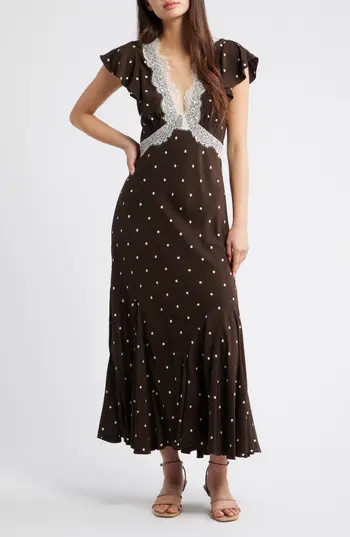Rails Mattia Lace Trim Polka Dot Maxi Dress in Cocoa Polka Dots at Nordstrom Rack, Size Xx-Small | Nordstrom Rack