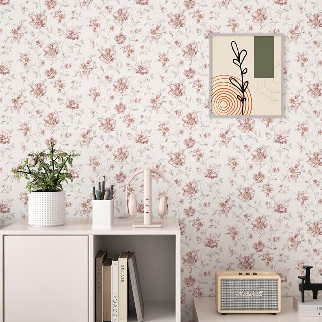 WESTICK Pink Rose Floral Peel and Stick Wallpaper Vintage Pink Floral Contact Paper Self Adhesive... | Amazon (US)