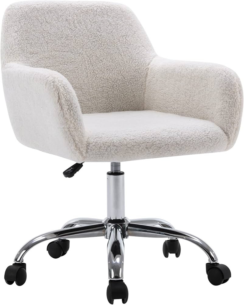 KCC Faux Fur Vanity Makeup Desk Chair, Comfy Fluffy Swivel Modern Leisure Armchair with Wheels, U... | Amazon (US)