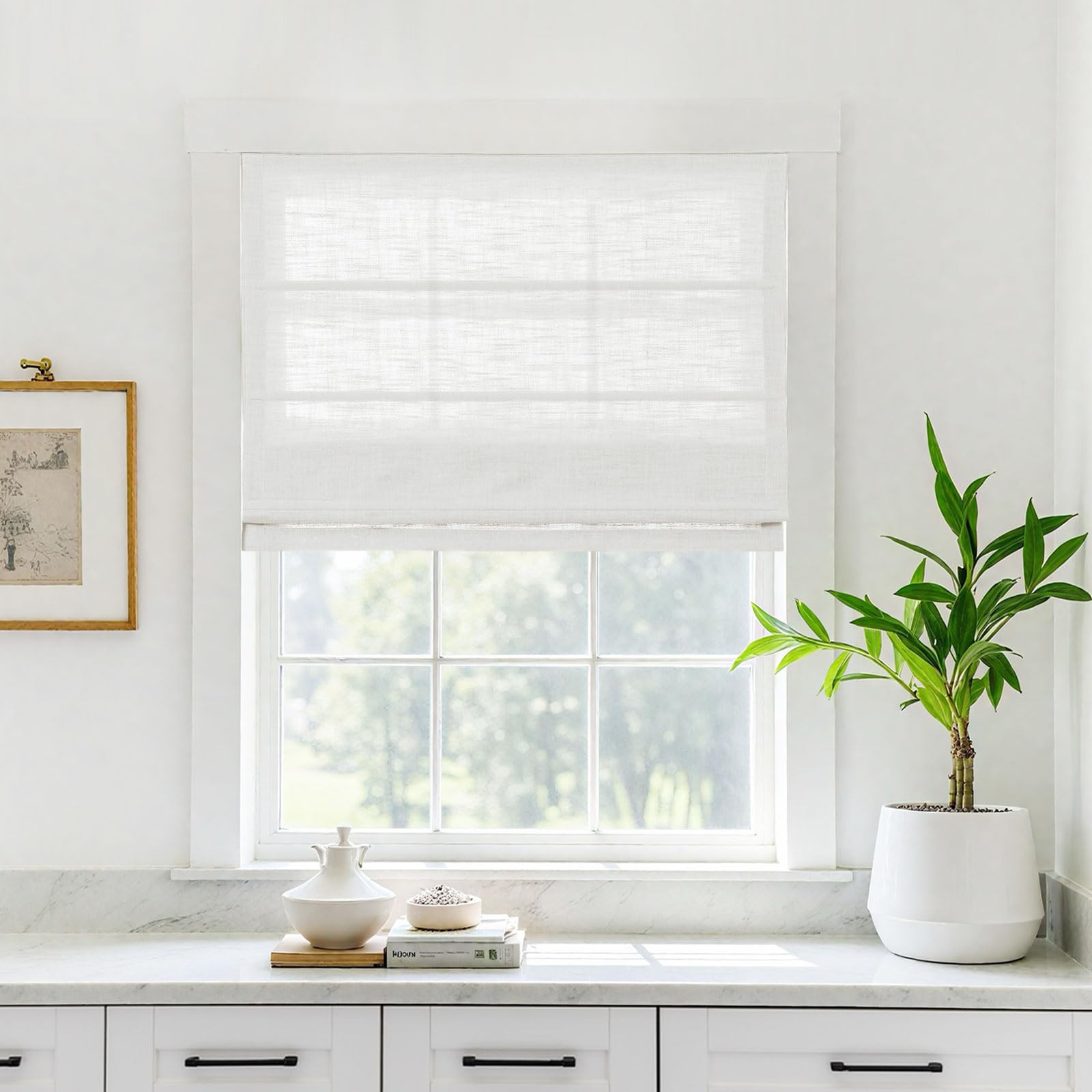 TWOPAGES Linen Roman Shades for Windows Custom Cordless Blinds for Indoor Windows,French Doors,Be... | Amazon (US)