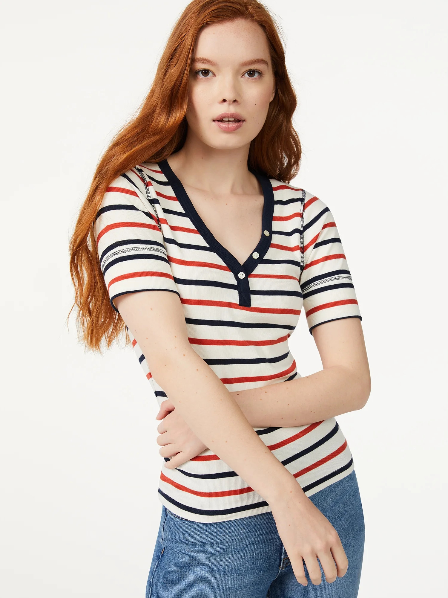 Free Assembly Women's V-Neck Henley T-Shirt - Walmart.com | Walmart (US)