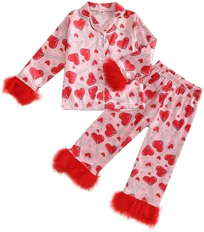 Toddler Kids Baby Girl Solid Pjs Ruffle Long Sleeve Button Shirt Top and Pants Cotton 2Piece Paja... | Amazon (US)