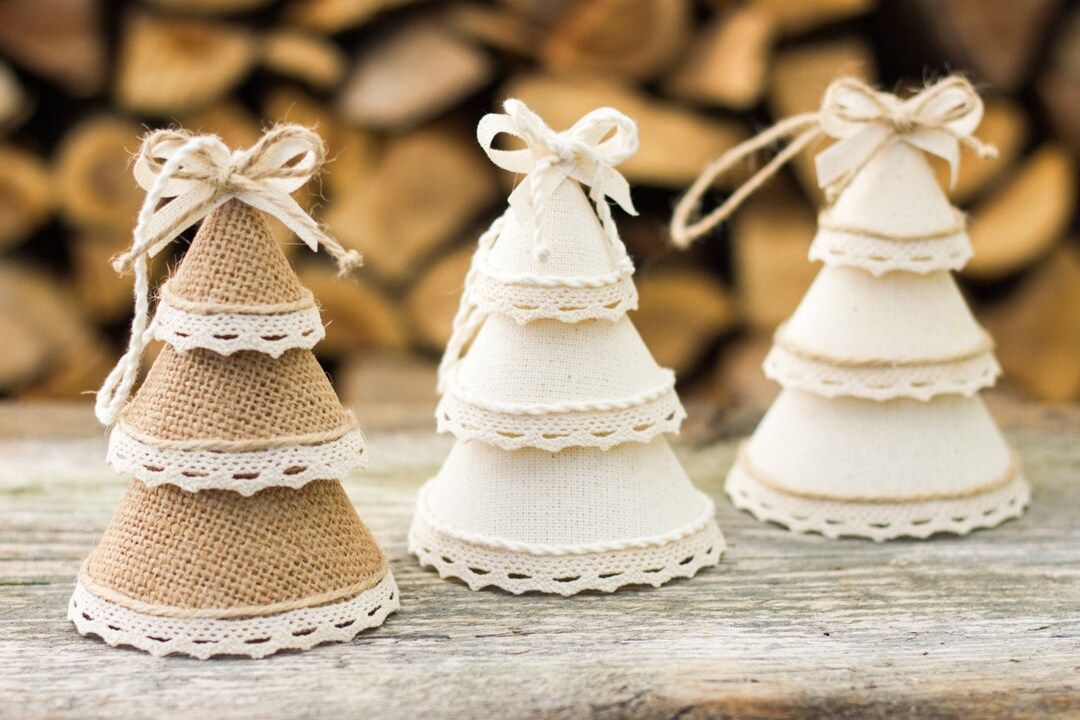 Three Christmas Tree Ornaments Burlap Decor Holiday - Etsy | Etsy (US)