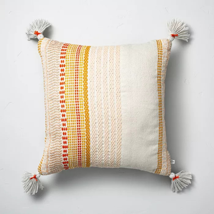 18" x 18" Woven Décor Multistripe Indoor/Outdoor Throw Pillow Yellow - Hearth & Hand™ with Mag... | Target