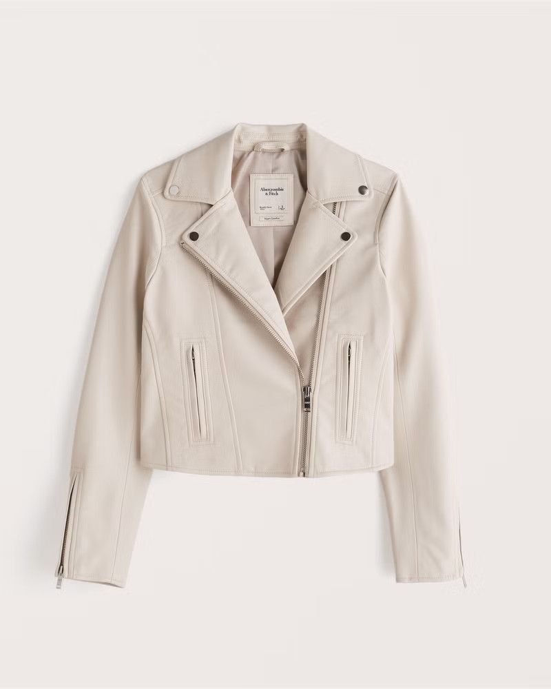 Vegan Leather Moto Jacket | White Jacket | Spring Jacket | Spring Staples | Spring Outfits | Abercrombie & Fitch (US)