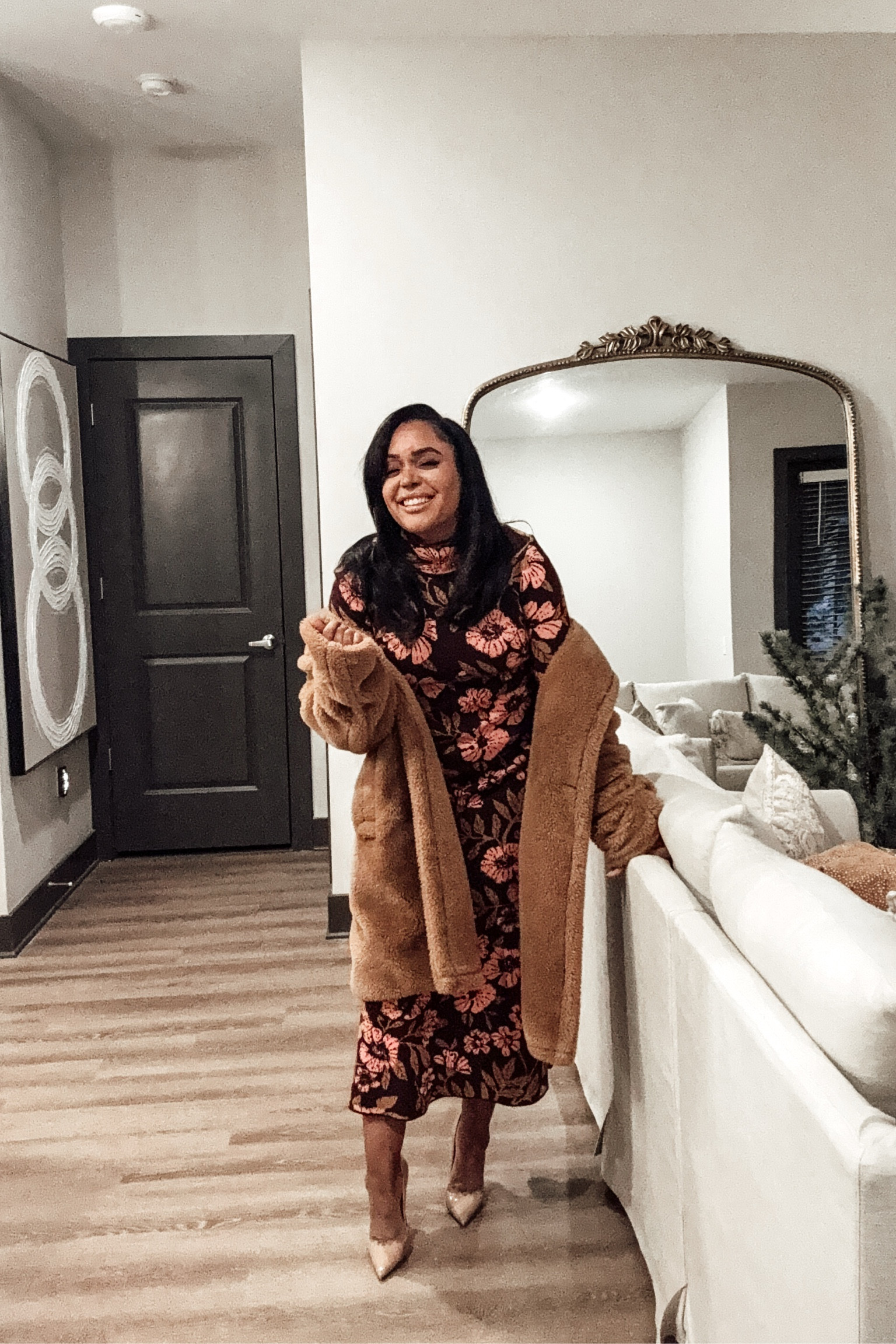 Floral midi dress and teddy bear coat

#LTKStyleTip #LTKShoeCrush #LTKSeasonal