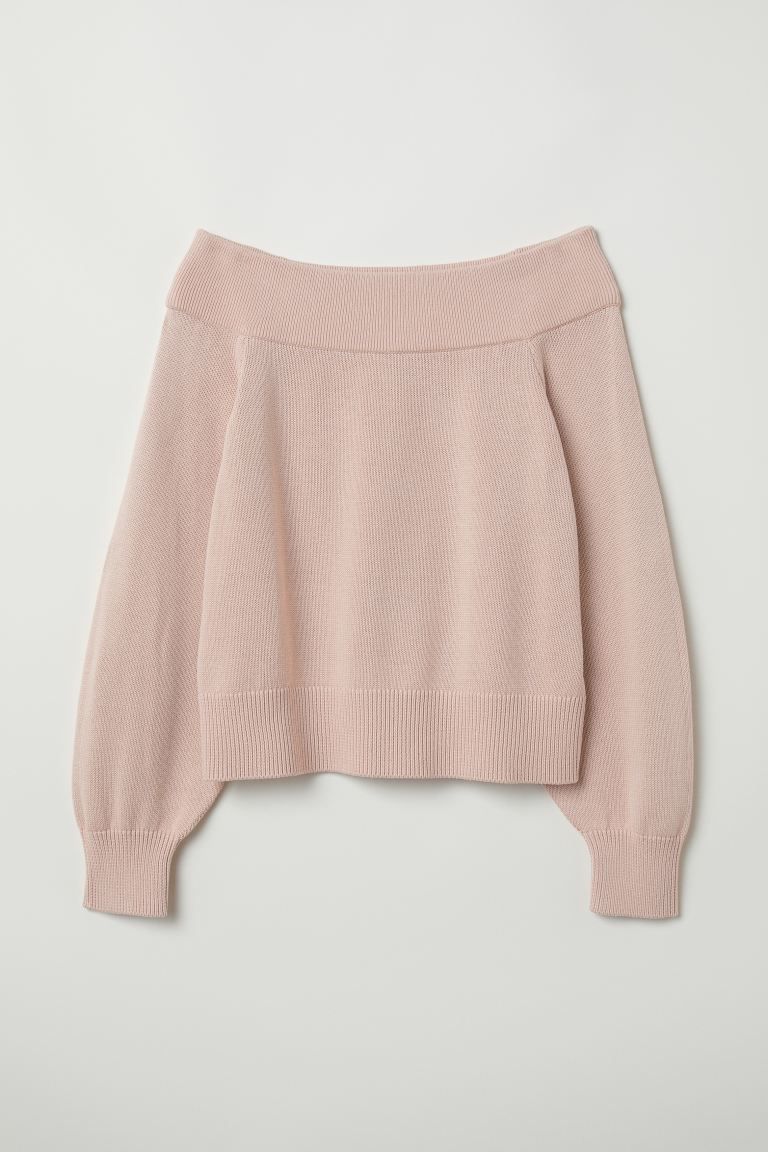 Fine-knit, off-the-shoulder sweater in a soft viscose and cotton blend. Long sleeves and wide rib... | H&M (US + CA)