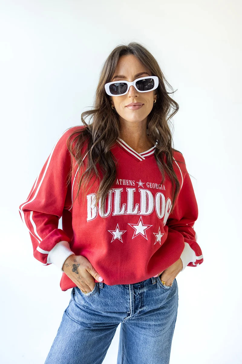 Georgia Sunday Slate Striped Collar Fleece Crew | Gameday Social