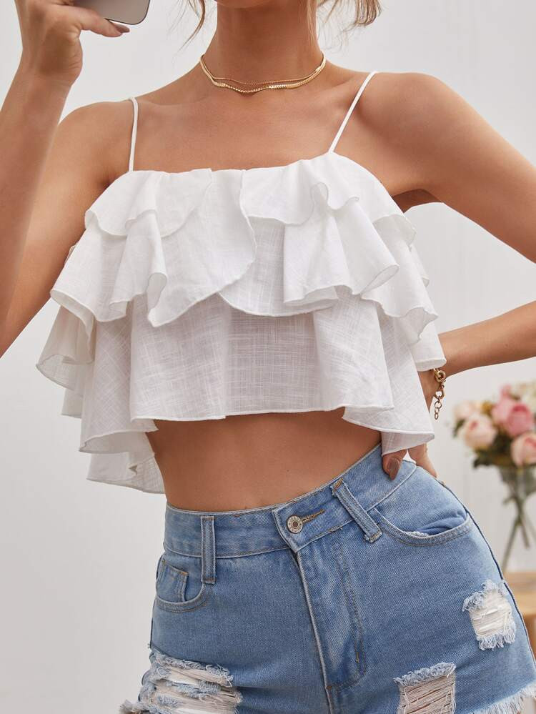 Layered Ruffle Crop Cami Top | SHEIN