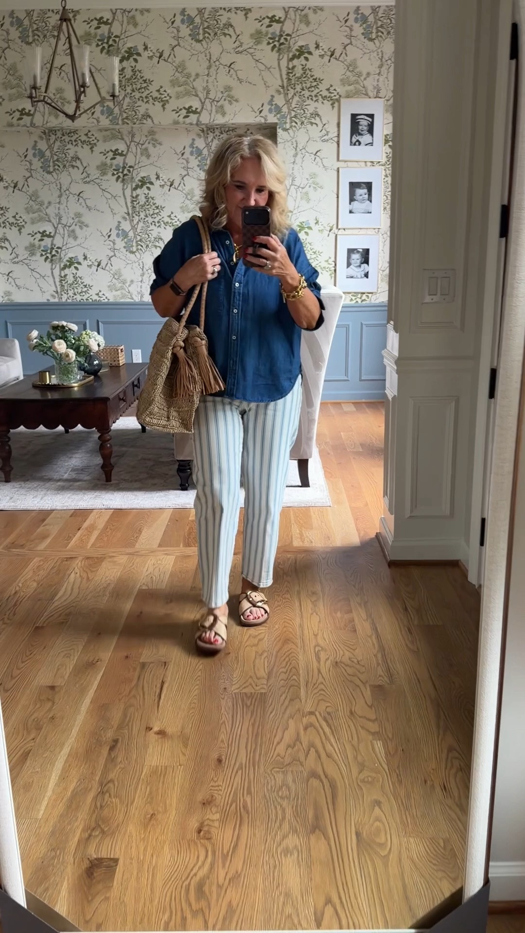 Jeans on sale! Size 1.0
Top is a favorite. Size small. 20% off at Anthro code NANETTE20 expires 6/28
I’ll link 2 other denim chambray tops I love as well.
Bag is 20% off! 
#LTKSaleAlert #LTKOver40 #LTKootd