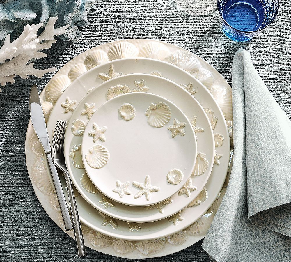 Coastal Embossed Stoneware Dinner Plates - Set of 4 | Pottery Barn (US)