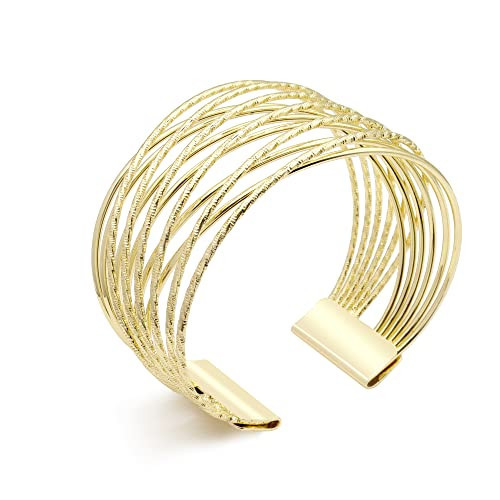 FUTIMELY Boho Chunky Cuff Bracelet for Women,Gold/Silver/Rose gold Multi-layer Cross Wire Bangle Bracelets Open Adjustable Wide Cuff Bracelet Fashion Statement Jewelry | Amazon (US)