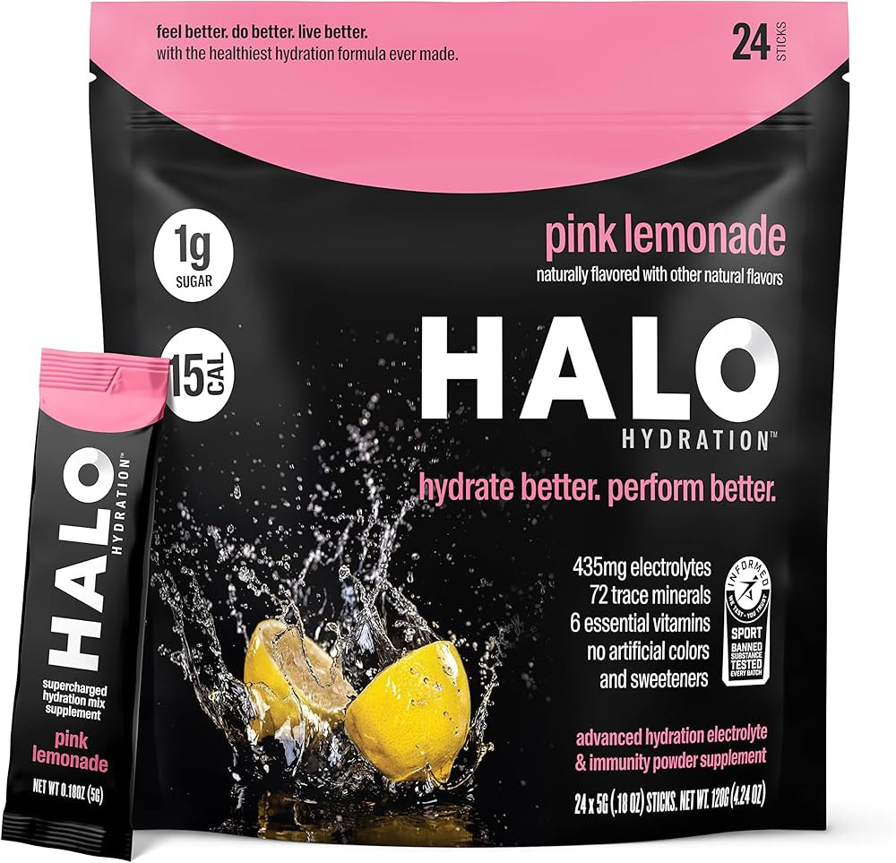 Halo Hydration Electrolyte Powder Packets – Pink Lemonade - 24 Servings (5g Each) - Organic Hyd... | Amazon (US)