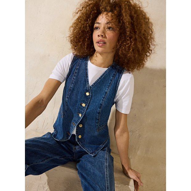 EVERBELLE Mid Washed Denim Waistcoat 6 | Tu Clothing