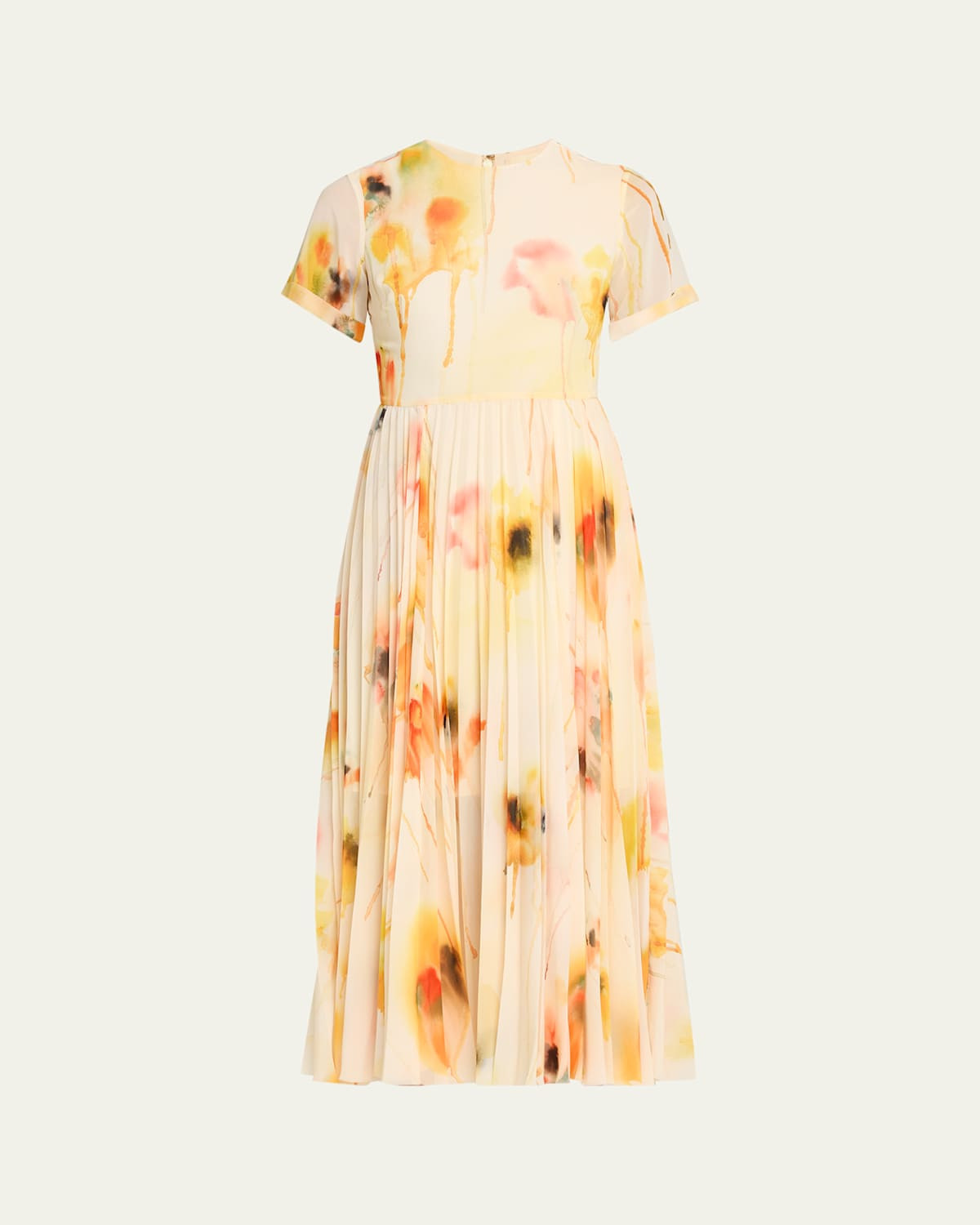 Pleated Watercolor-Print Midi Dress | Bergdorf Goodman