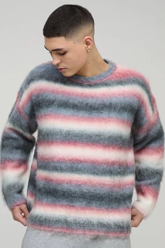Oversized Boxy Brushed Stripe Knitted Jumper | boohooMAN (DE, IE & UK)