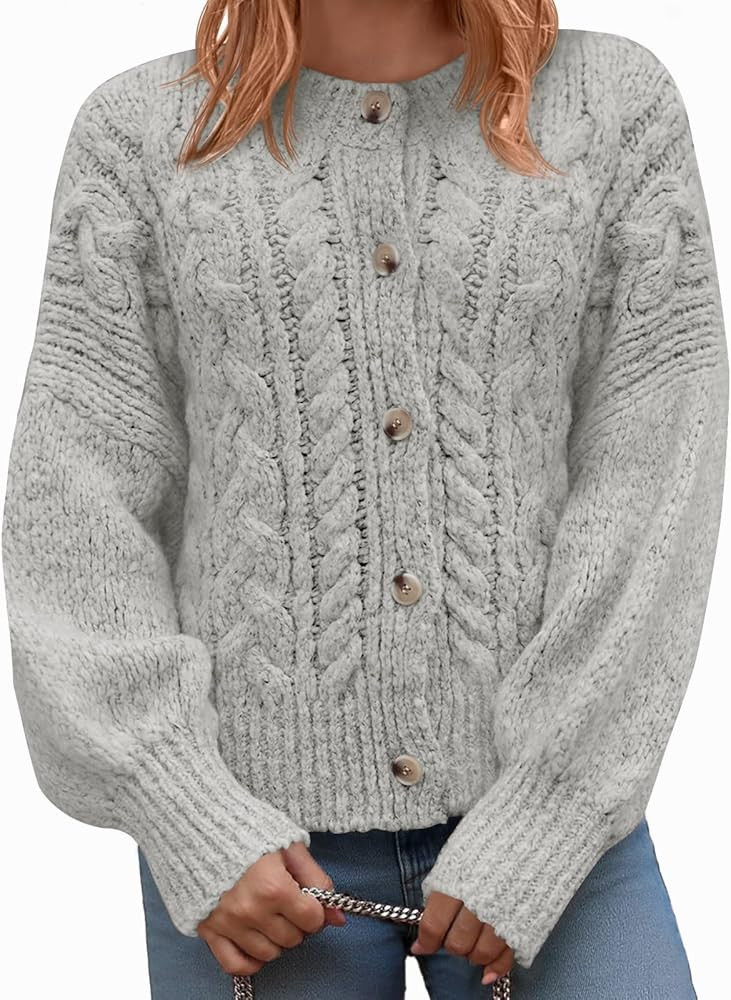 Yousify Womens Open Front Cardigan Sweaters Casual Cable Knit Long Sleeve Button Down Chunky Loos... | Amazon (US)