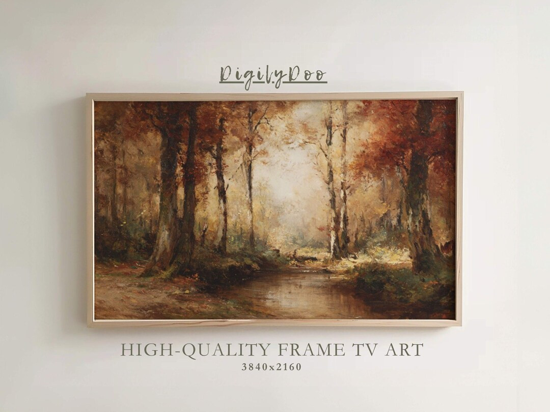 Fall Frame TV Art: Vintage Autumn Red Forrest Landscape Painting (digital Download) Moody Wallpap... | Etsy (US)