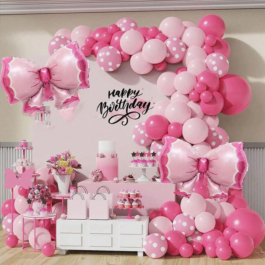 111pcs Rose Red Pink Latex Balloon Set Pink Polka Dots Bow Foil Balloon Hot Pink Latex Pastel Pin... | SHEIN