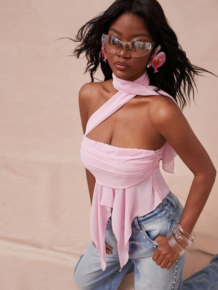 NYA SZN Spring Scarf Neck Sleeveless Crop Top Summer Festivals | SHEIN