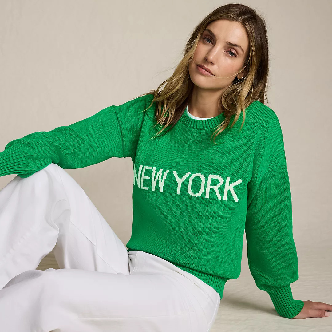 Women's Petite Cotton Drifter Novelty Jacquard Crew Neck Sweater | Lands' End (US)