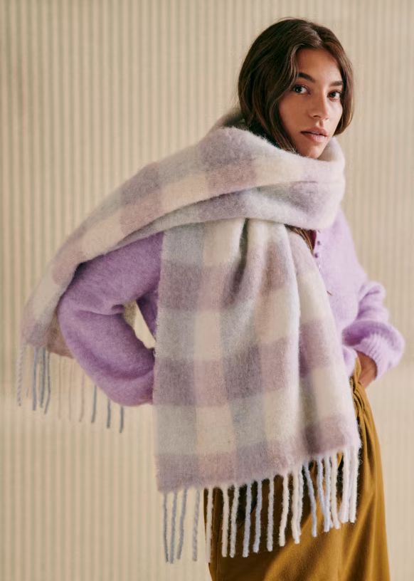 Louise Scarf - Lilac / Vintage Blue Check - Wool - Sézane | Sezane Paris