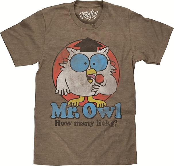 Tee Luv Men's Mr Owl How Many Licks Shirt - Vintage Tootsie Pop Graphic T-Shirt | Amazon (US)