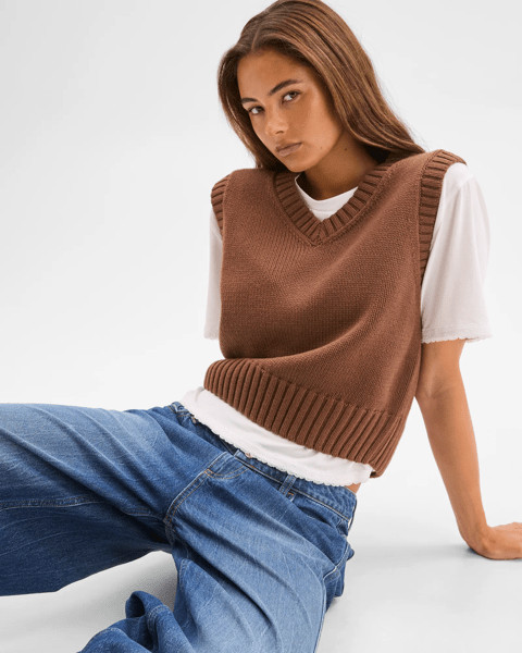 Australian Cotton Blend V-Neck Knit Vest | Target AU