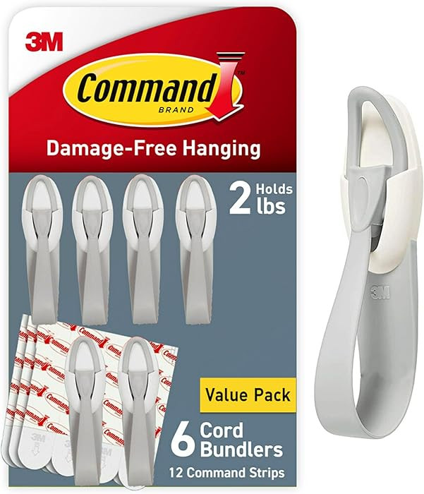 Command Cord Bundlers Damage Free Hanging Gray 6 Command Strips | Amazon (US)