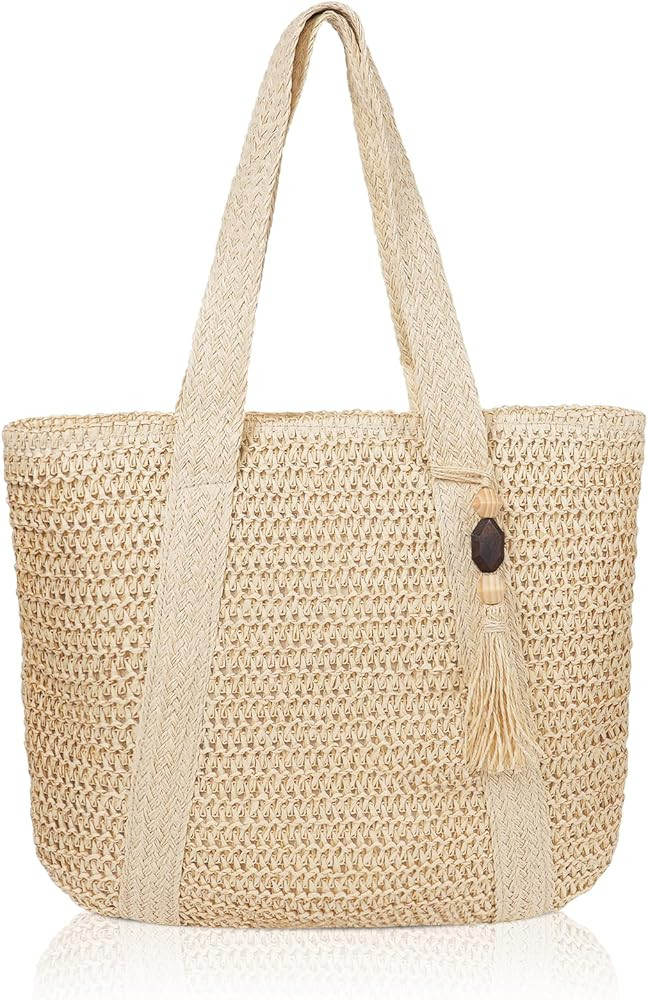 MABROUC Large Straw Beach Bag for women, Straw Tote Bag with Tassels, Woven Summer Handbag Should... | Amazon (US)