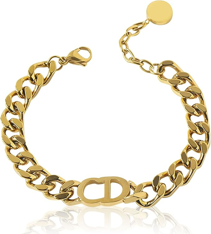 Pugest 18K Gilded Fashion Stainless Steel Necklaces Bracelet for Women Men - Letter Necklace Simp... | Amazon (US)