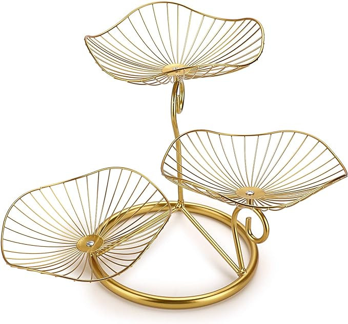 OwnMy 3-Tier Fruit Basket Stand Decorative Iron Fruit Bowl, Metal Wire Fruit Holder Storage Trays... | Amazon (US)