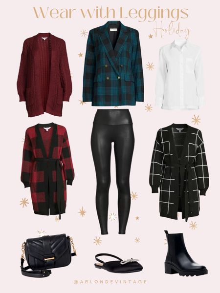 I love styling faux leather leggings for Holiday gatherings! Dress them up or down with any of these blazers or cardigans and make it extra special with a crossbody purse or sparkly mules! @walmart @walmartfashion #walmartpartner #walmartfashion

#LTKSeasonal #LTKHoliday #LTKstyletip
