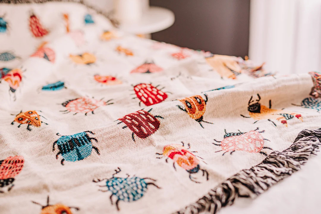 Beetles Woven Throw Blanket | Kids Nature Cotton Blanket | Cozy Bed & Couch Blanket for Bug Lover... | Etsy (US)