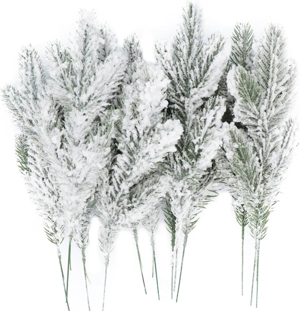 12Pcs Snowy Artificial Pine Needles - Branches Twigs 10.6" Frosted Pine Picks Greenery Stems for ... | Amazon (US)