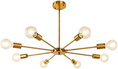 LynPon Gold Sputnik Light Fixture 8 Lights Semi Flush Mount Ceiling Lights Brass Chandelier Industri | Amazon (US)