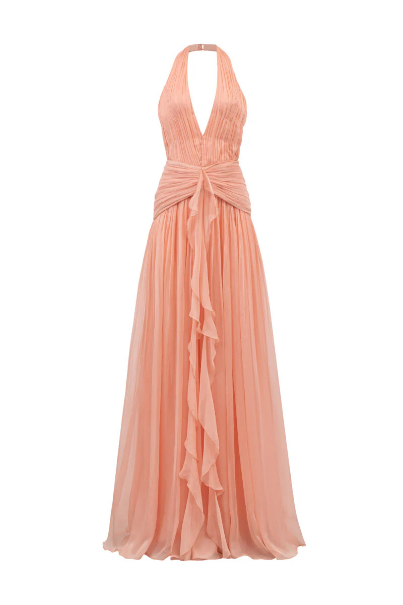 DOROTHEA PEACH FUZZ SILK PLEATED DRESS | 21Six | CULT MIA | CULT MIA UK LTD