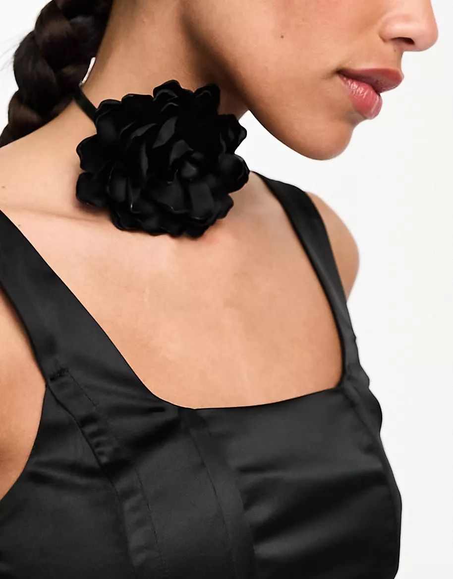 ASOS DESIGN choker necklace with corsage cording wrap detail in black | ASOS (Global)