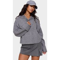 Charcoal Grey Marl Chunky Knit Half Zip Sweater | PrettyLittleThing US