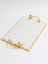 Large Marble Rectangular Tray with Intricately Detailed Gold Handles with White & Gold Rose Detai... | Inspire Me! Home Decor
