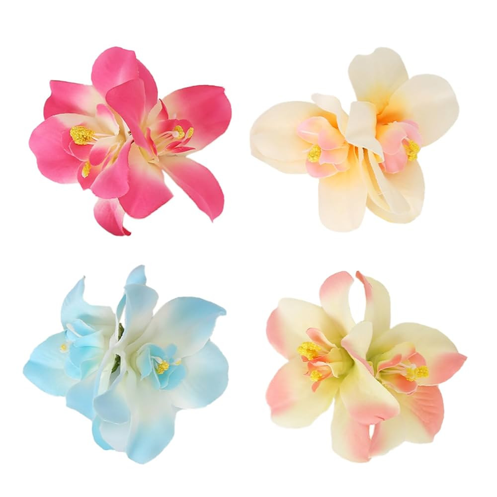 4pcs Artificial Flower Hair Clips for Women, Tropical Plumeria Orchid Hawaiian Flower Barrettes B... | Amazon (US)