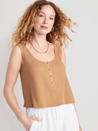Thermal-Knit Cropped Henley Tank Top for Women | Old Navy (US)
