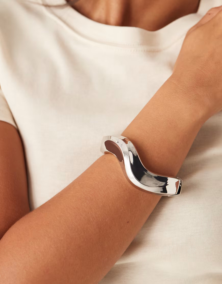 ASOS DESIGN bangle with wavy shape in silver tone | ASOS (Global)