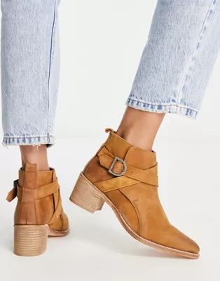 Free People back loop ankle boots in tan leather | ASOS (Global)