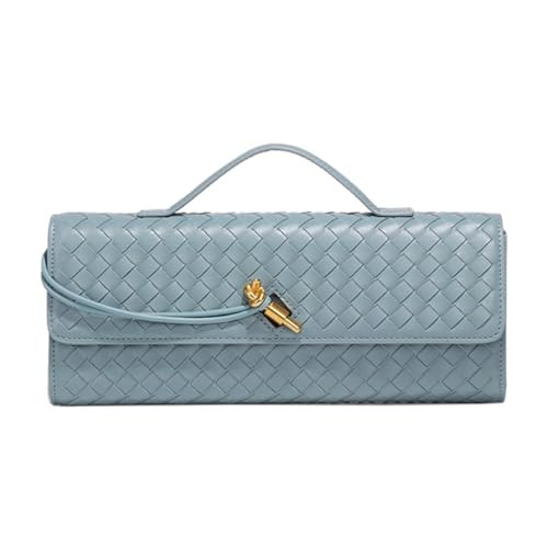 JYG Woven Handbag for Women Fashion Evening Shoulder Bag PU Leather Handmade Clutch Purse Fog Blue Casual Crossbody Bags 2024 | Amazon (US)