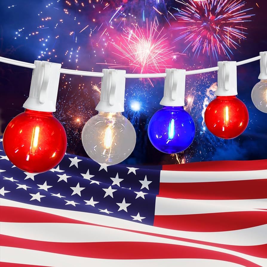 27.8Ft G40 Red White and Blue Lights String with 28 Shatterproof LED Globe Bulbs, for Memorial Da... | Amazon (US)