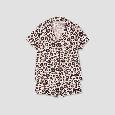 Women's Animal Print Beautifully Soft Short Sleeve Notch Collar Top and Shorts Pajama Set - Stars... | Target